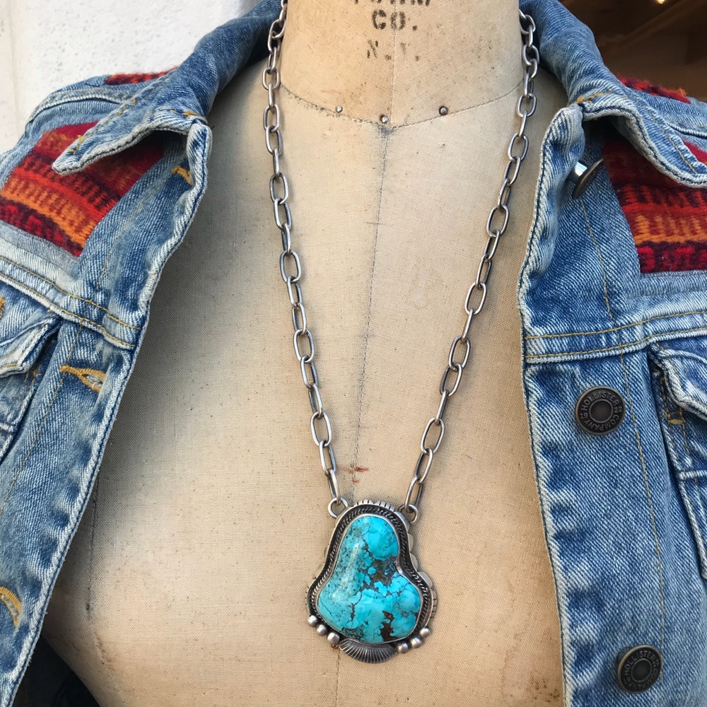 Navajo Turquoise & Sterling Necklace “Verdy”